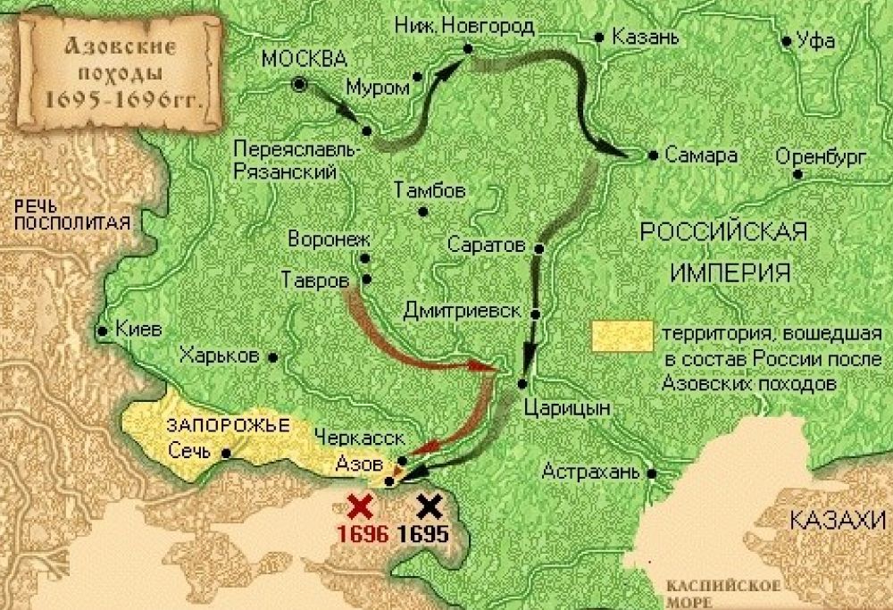 Карта походов Петра