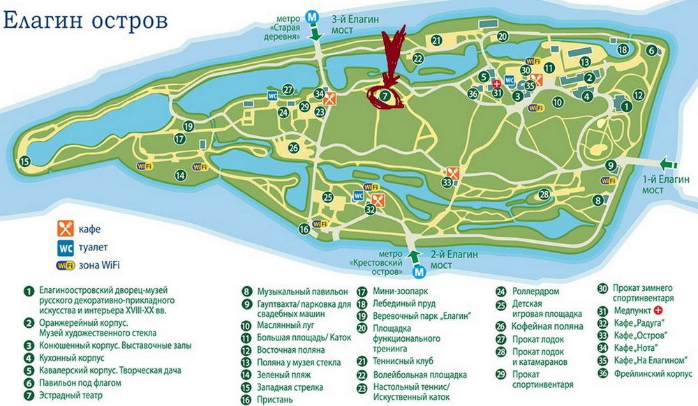Елагин остров, карта